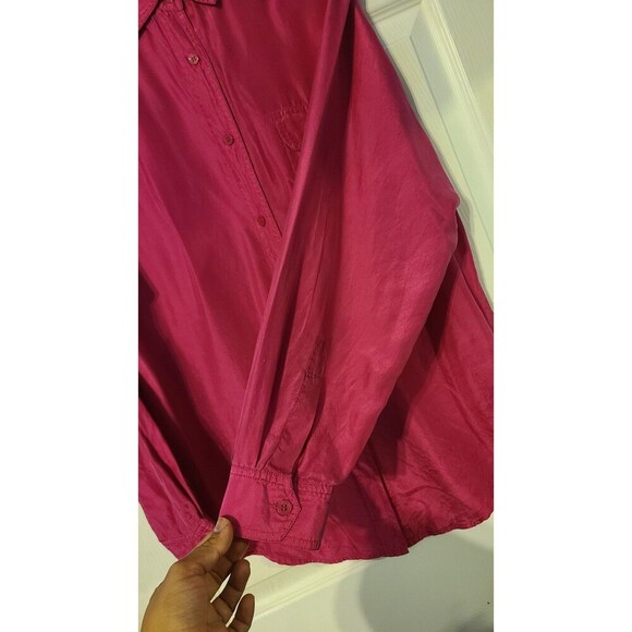Diane Gilman Fuchsia Pink Silk Blouse Button up Medium - Picture 6 of 12